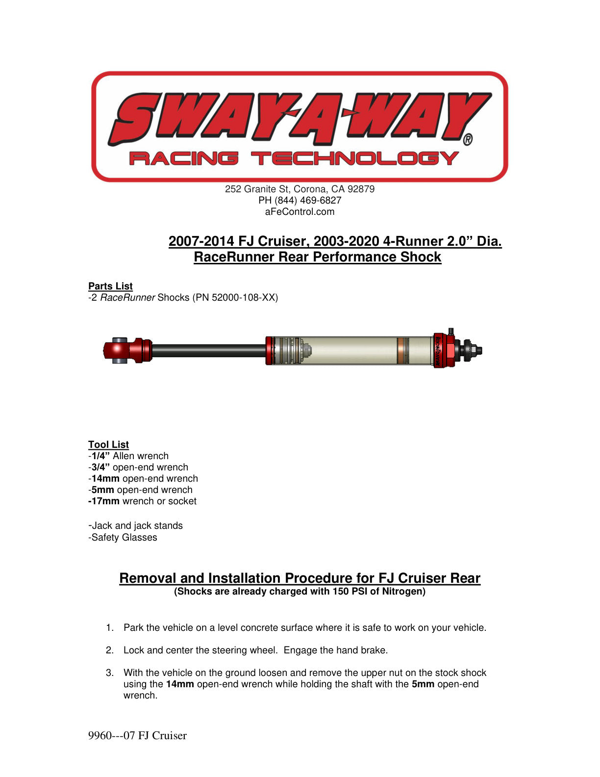 aFe 2.0in Rear Shock Kit | Toyota FJ Cruiser (07-09) (102-0052-05)