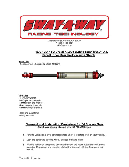 aFe 2.0in Rear Shock Kit | Toyota FJ Cruiser (07-09) (102-0052-05)