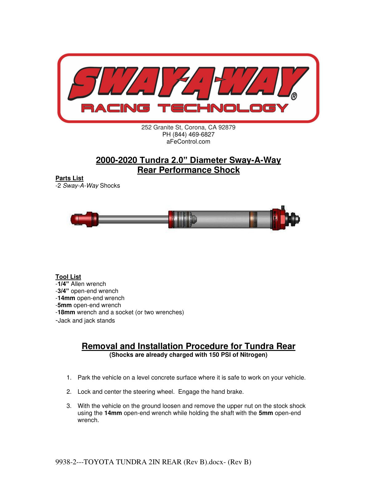 aFe 2.0in Rear Shock Kit | Toyota Tundra (07-17) (102-0052-09)