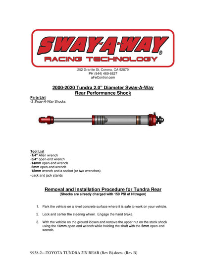 aFe 2.0in Rear Shock Kit | Toyota Tundra (07-17) (102-0052-09)