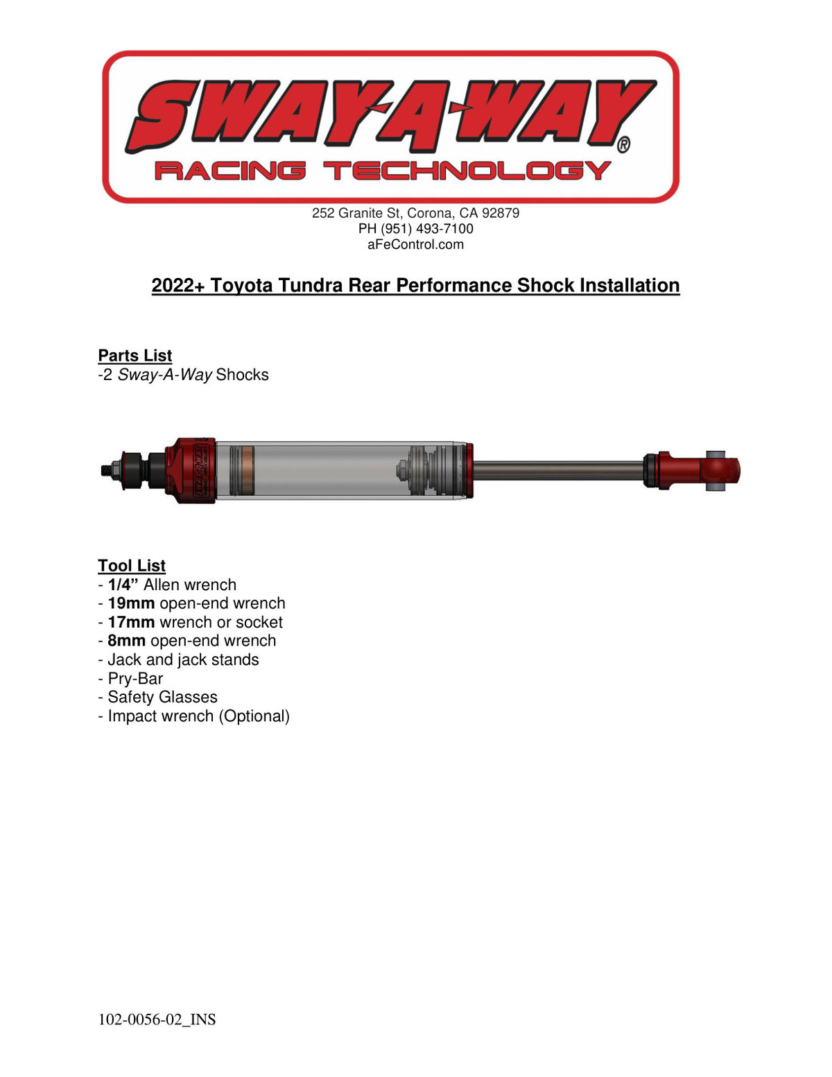 aFe 2.5in Rear Shock Kit | Toyota Tundra V6 3.4L (22-23) (102-0056-02)