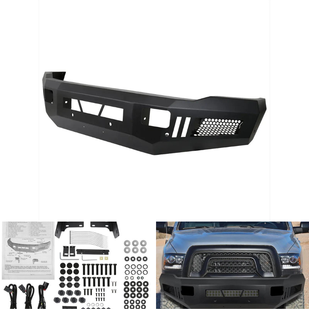 Spec-D HD Steel Front Bumper w/ LED Light Ports, Black | Dodge RAM 2500/3500 (10-18) (BBF-RAM1025BK-A-WB)