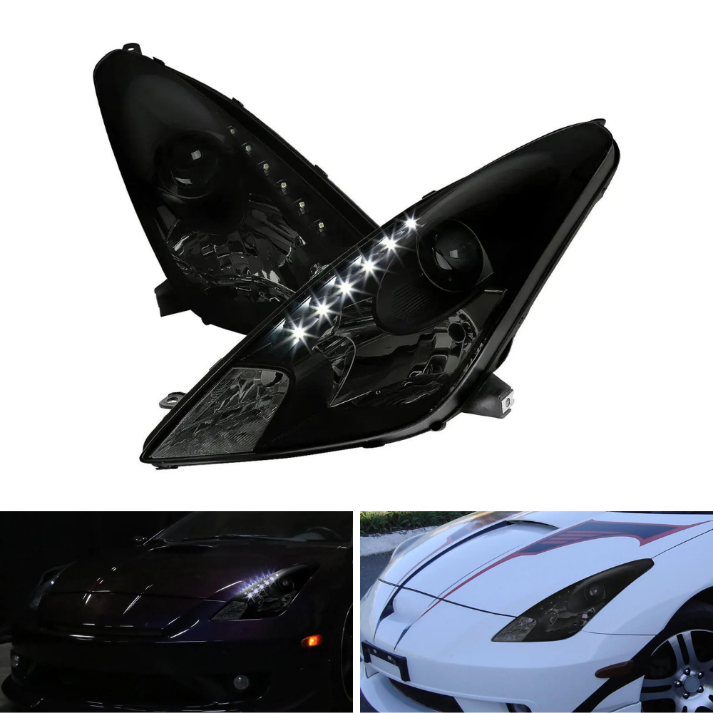 Spec-D Black/Smoked Projector Headlights w/ SMD LED Strip | Toyota Celica (00-05) (LHP-CEL00SM-RS)