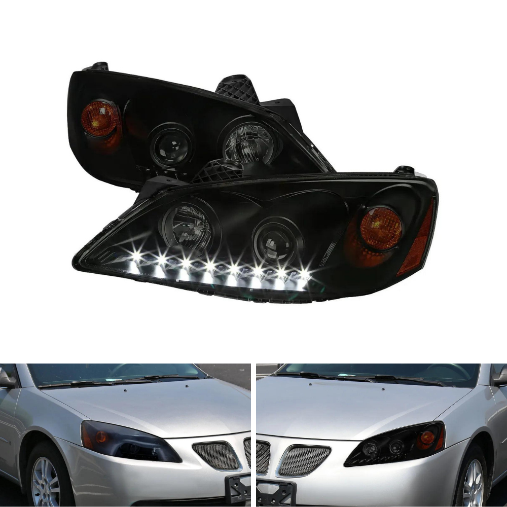 Spec-D Black Smoked Projector Headlights w/ LED Strip | Pontiac G6 (05-10) (2LHP-G605SM-RS)