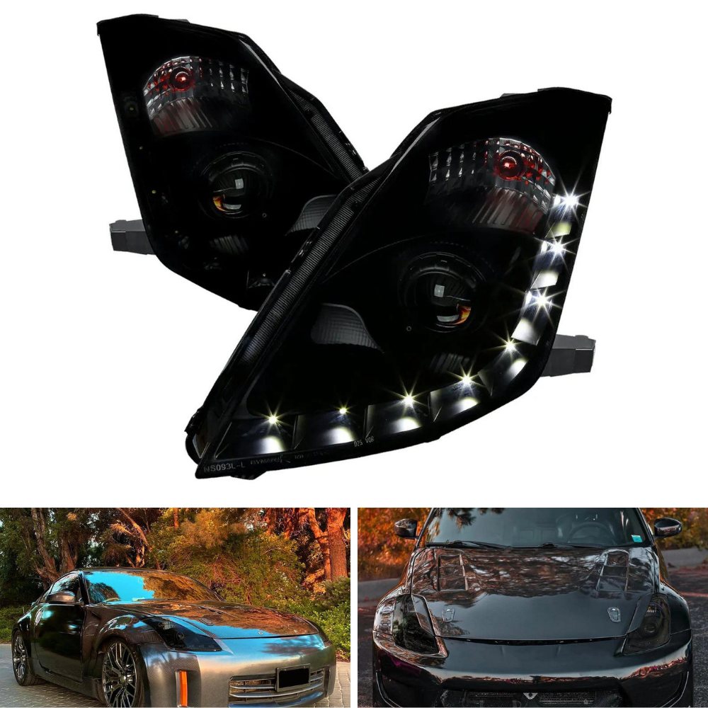 Spec-D Black Smoked Projector Headlights w/ SMD LED Strip | Nissan 350Z (06-09) (LHP-350Z06SM-RS)