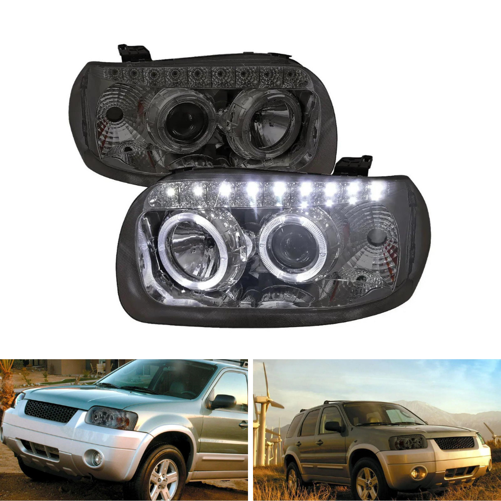 Spec-D Dual Halo Projector Headlights, SMD LED Strip, Chrome/Smoked | Ford Escape (05-07) (2LHP-ECAP05G-RS)
