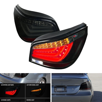 Spec-D LED Tail Lights, Glossy Black/Smoked | BMW E60 5-Series Sedan (08-10) (LT-E6008BBLED-TM)
