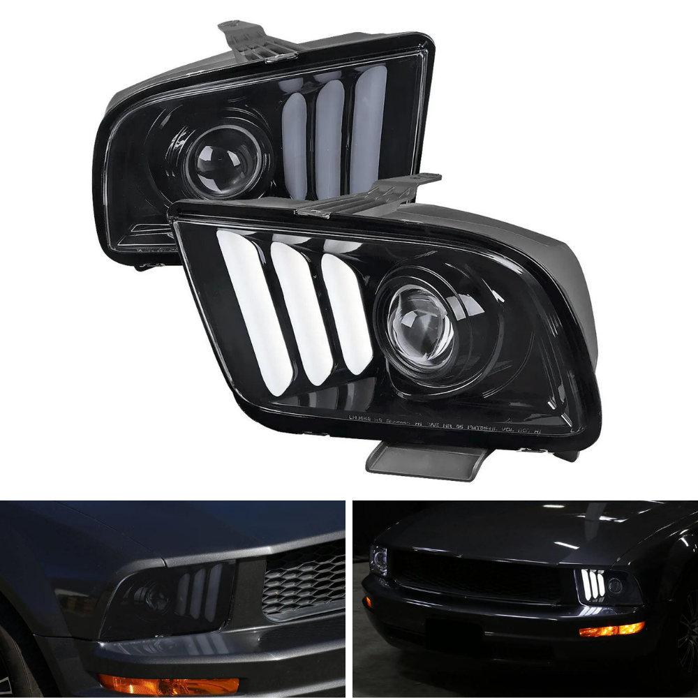 Spec-D LED Bar Projector Headlights, Smoked | Ford Mustang (05-09) (LHP-MST05G-G2-TM)
