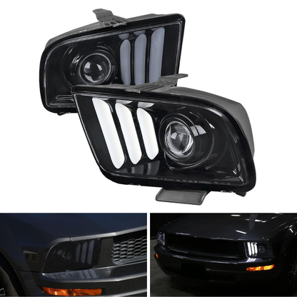 Spec-D LED Bar Projector Headlights, Smoked | Ford Mustang (05-09) (LHP-MST05G-G2-TM)