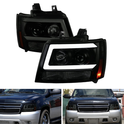 Spec-D LED C-Bar Projector Headlights, Smoked | Chevrolet Avalanche (07-13) / Tahoe / Suburban (07-14) (2LHP-AVA07SM-RS)