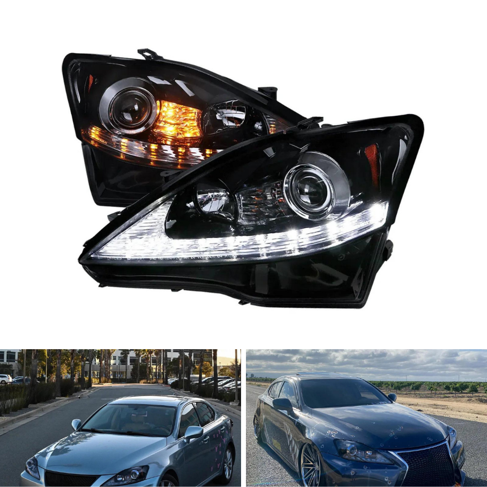 Spec-D SMD LED Strip Projector Headlights, Sequential Turn Signals, Black/Smoked | Lexus IS250/IS350 (06-10) (2LHP-IS25006G-SQ-TM)