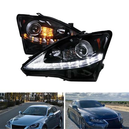 Spec-D SMD LED Strip Projector Headlights, Sequential Turn Signals, Black/Smoked | Lexus IS250/IS350 (06-10) (2LHP-IS25006G-SQ-TM)