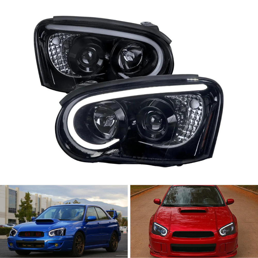 Spec-D Gloss Black/Smoked Projector Headlights w/LED Bar | Subaru Impreza (04-05) (2LHP-WRX05G-G2-TM)