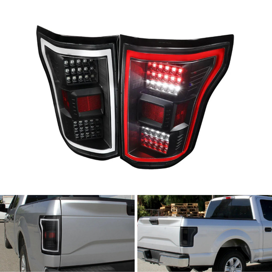 Spec-D V2 LED Tail Lights Matte Black/Clear | Ford F-150 (15-17) (LT-F15015JMLED-V2-TM)