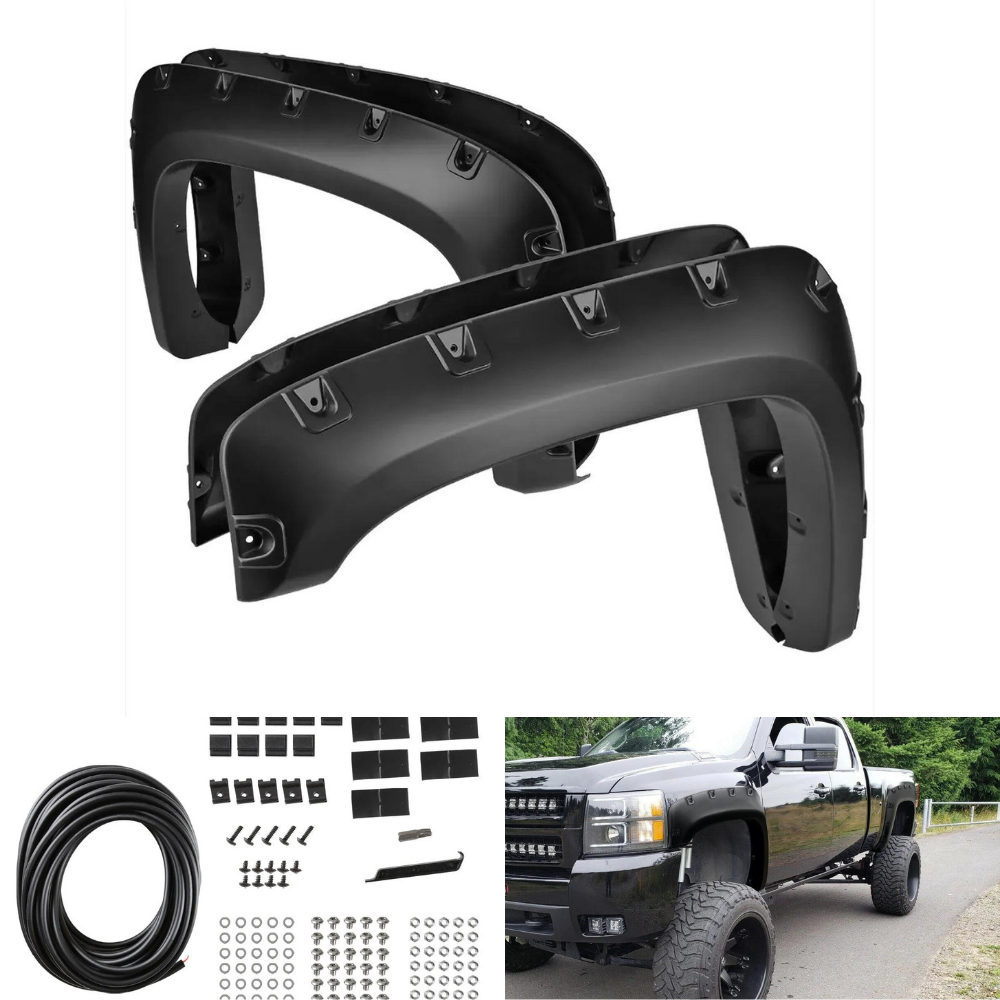 Spec-D Smooth Rivet Fender Flares, 4-Pc | Chevrolet Silverado 1500/2500HD/3500HD (07-13) (FDF-SIV07V2-PK-MP)