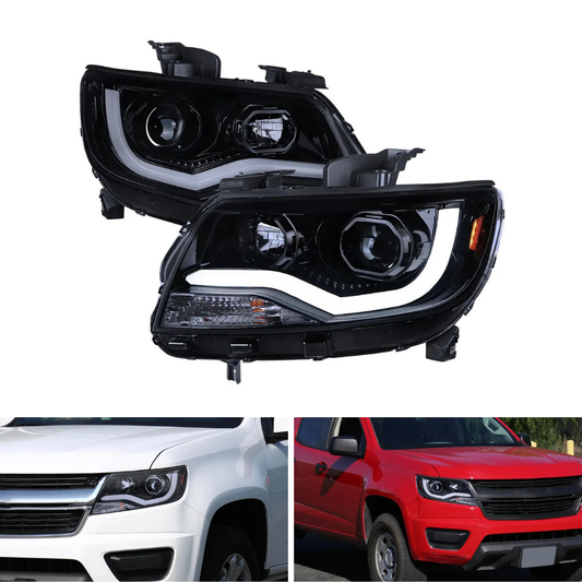 Spec-D LED Bar Projector Headlights, Gloss Black/Smoked | Chevrolet Colorado (15-22) (2LHP-COL15G-TM)