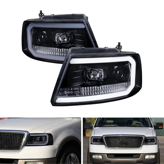 Spec-D LED C-Bar Projector Headlights, Gloss Black/Smoked | Ford F-150 (04-08) / Lincoln Mark LT (06-08) (2LHP-F15004G-G2-TM)