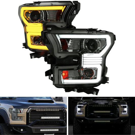 Spec-D LED Bar Projector Headlights, Chrome/Smoked | Ford F-150 (15-17) (2LHP-F15015G-SQ-RS)