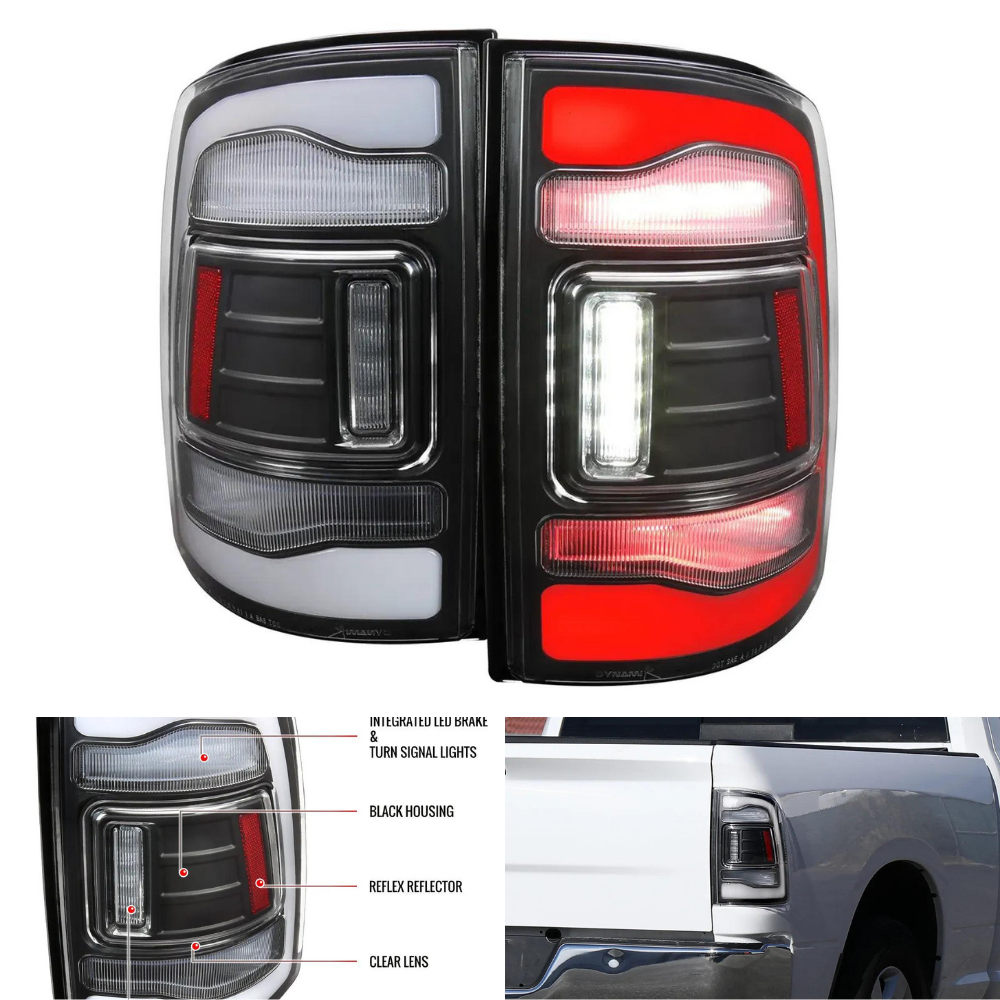 Spec-D LED Bar Tail Lights Matte Black/Clear | RAM 1500 (09-18) / 1500 Classic (19-22) / 2500/3500 (10-18) (LT-RAM09JMLED-RS)