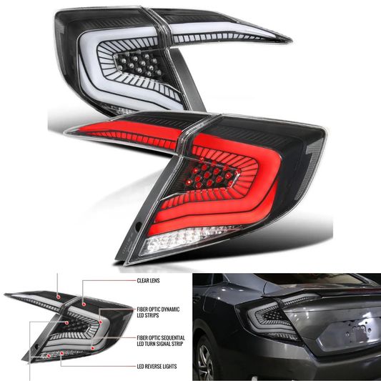 Spec-D Sequential LED Tail Lights Matte Black/Clear | Honda Civic Sedan (16-21) (LT-CV164JMLED-SQ2-RS)