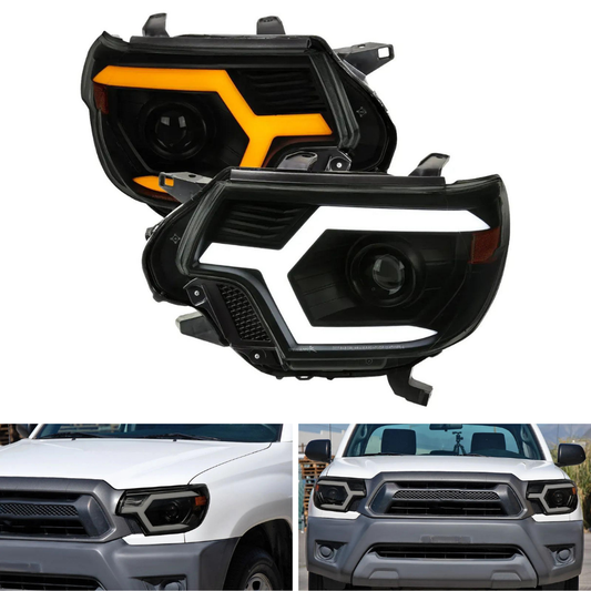Spec-D Sequential LED Projector Headlights, Matte Black/Smoked | Toyota Tacoma (12-15) (2LHP-TAC12SM-SQ-RS)