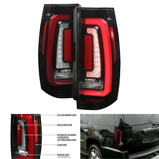Spec-D Sequential LED Tail Lights, Jet Black/Clear | Chevrolet Tahoe/Suburban / GMC Yukon/Denali (07-14) (LT-DEN07BKLED-SQ-RS)