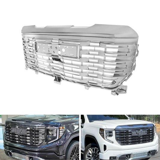Spec-D Chrome Denali-Style Upper Mesh Hood Grille | GMC Sierra 1500 (22-26) (HG-GMC2215C-GL)