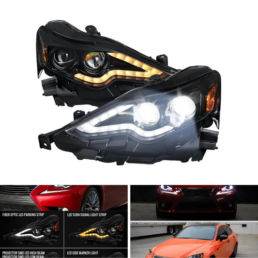 Spec-D Full LED Projector Headlights, Jet Black/Clear | Lexus IS250/IS350 (14-16) (2LHE-IS25014BK-TM)