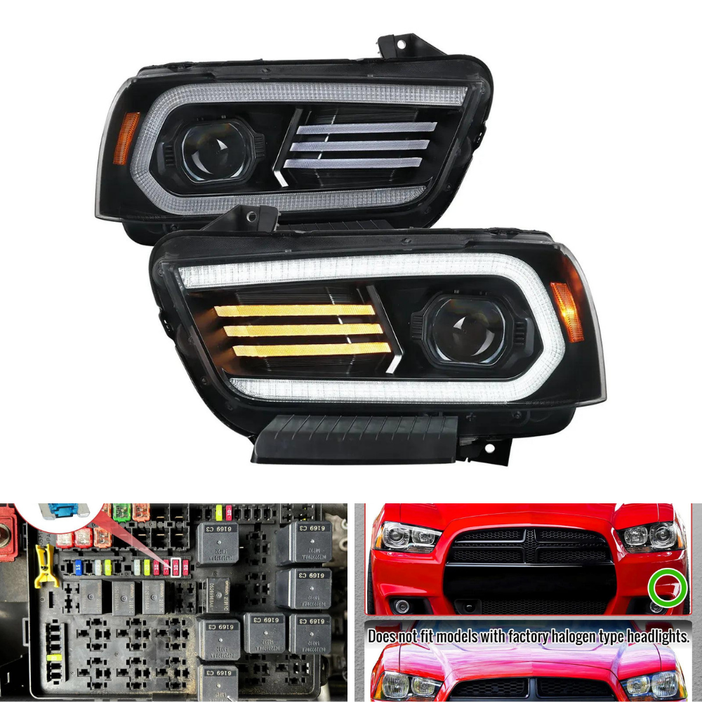 Spec-D HID Projector Headlights w/ LED DRL & Sequential Signals | Dodge Charger (11-14) (2LHP-CHG11HDJM-SQ-RS)