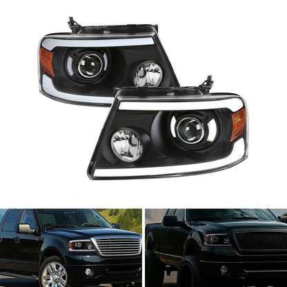 Spec-D LED Tube Projector Headlights, Matte Black/Clear | Ford F-150 (04-08) / Lincoln Mark LT (06-08) (2LHP-F15004JM-G3-GO)