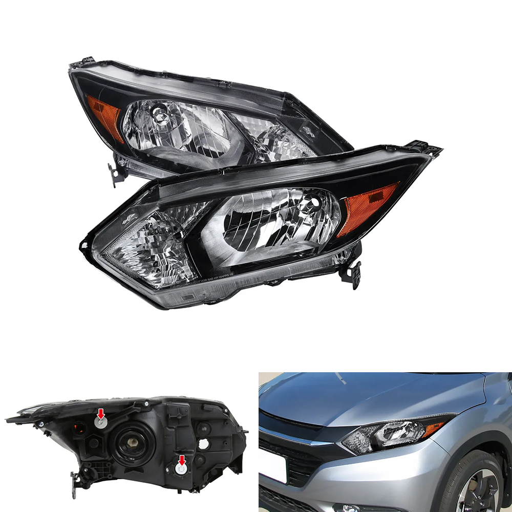 Spec-D Glossy Black Crystal Headlights w/ Amber Reflectors | Honda HR-V (16-18) (2LH-HRV15GB-RS)