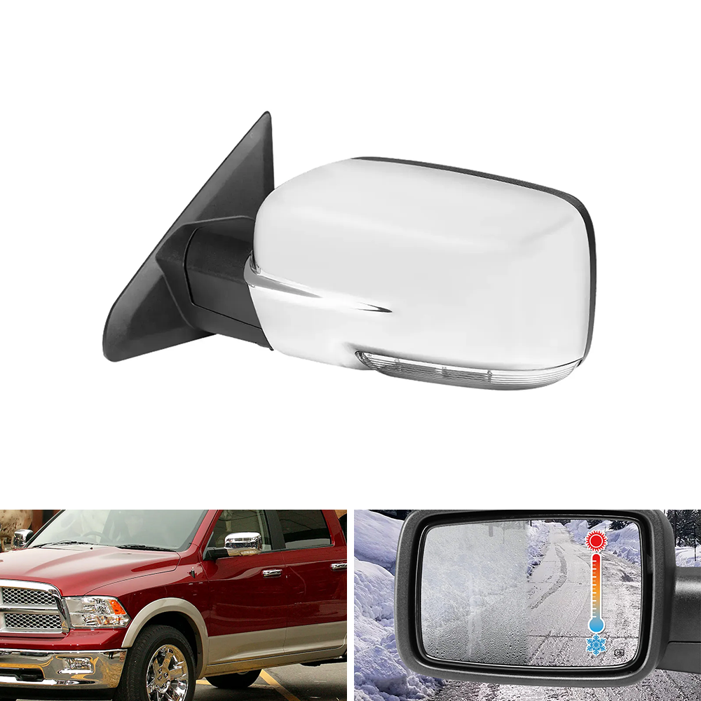 Spec-D Chrome Power Adj Auto-Fold Heated Side Mirror w/ LED Turn Signal & Puddle Light Driver Side | Dodge RAM (13-19) (RMV-RAM13CHP-AT-FS-L)