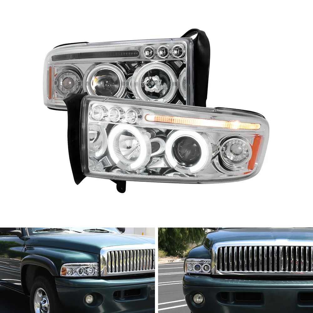 Spec-D Chrome Dual Halo Projector Headlights | Dodge RAM 1500/2500/3500 (94-01) (2LHP-RAM94-TM)