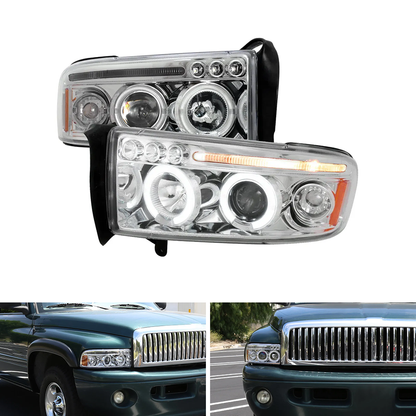 Spec-D Chrome Dual Halo Projector Headlights | Dodge RAM 1500/2500/3500 (94-01) (2LHP-RAM94-TM)