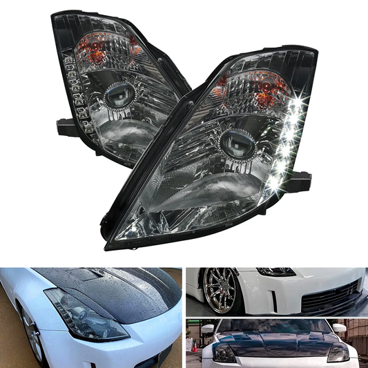 Spec-D Projector Headlights SMD LED Strip Chrome Housing Smoked Lens | Nissan 350Z (03-05) (LHP-350Z03G-RS)