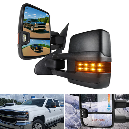 Spec-D Power Heated Manual Extendable Towing Mirrors LED Signals | Chevrolet Silverado 1500 (14-16) / 2500/3500 (15-16) / GMC Sierra 1500 (14-16) / 2500/3500 (15-16) (RMX-SIV14G3HP-TS-FS)