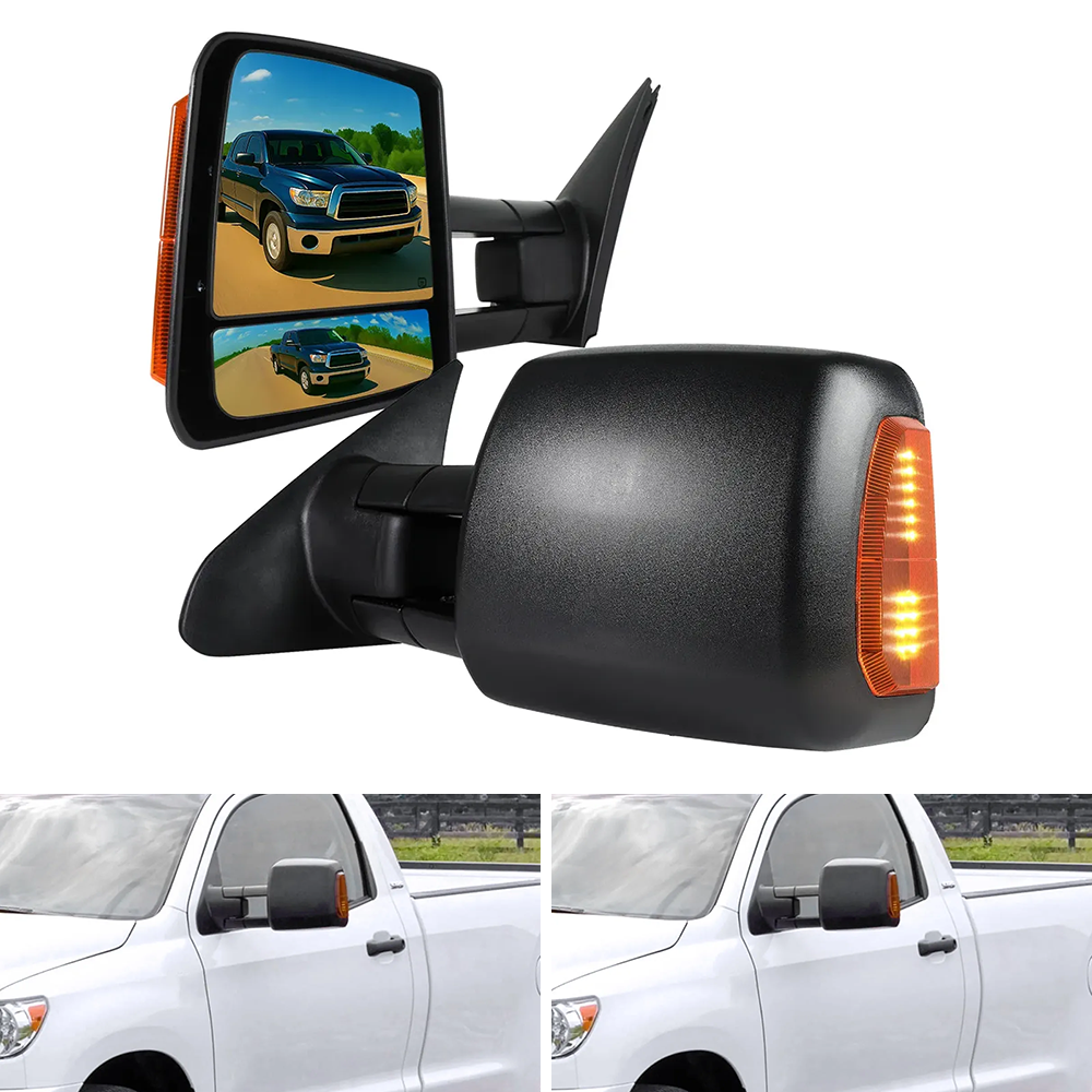 Spec-D Power Heated Extendable Towing Mirrors w/ Amber LED Signals | Toyota Tundra (07-21) / Sequoia (08-17) (RMX-TUN07LEDH-P-FS)