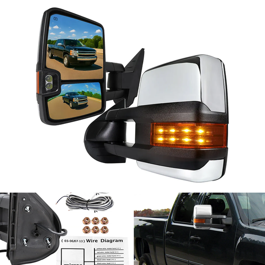 Spec-D Power Adj Heated Extendable Towing Mirrors, Chrome, LED | Chevrolet Silverado/Suburban / GMC Sierra/Yukon (07-14) (RMX-SIV07G2LEDHP-FS)