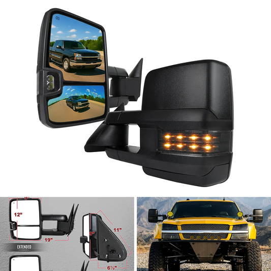 Spec-D Power Adj Heated Extendable Towing Mirrors, Smoked LED | Chevrolet Silverado/Suburban/Tahoe/Avalanche / GMC Sierra/Yukon XL/Yukon (02-07) (RMX-SIV03G3GLEDHP-FS)