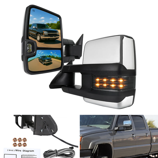 Spec-D Power Heated Chrome Towing Mirrors, Smoked LED | Chevrolet Silverado/Suburban/Tahoe/Avalanche / GMC Sierra/Yukon XL/Yukon (02-07) (RMX-SIV03G2GLEDHP-FS)
