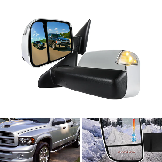 Spec-D Power Adj Heated Manual-Fold Chrome Towing Mirrors w/LED | Dodge RAM 1500 (02-08) / 2500/3500 (03-09) (RMX-RAM02HP-G2-FS)