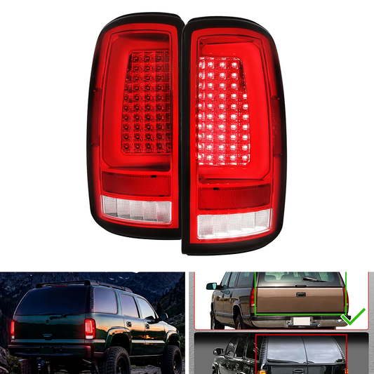Spec-D Chrome Housing Red Clear LED C Bar Tail Lights | Chevrolet Suburban/Tahoe / GMC Yukon/Yukon XL (00-06) (LT-DEN00RLED-G2-JD)
