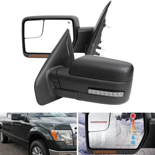 Spec-D Black Power Adj Heated Mirrors w/LED Signal & Puddle Light Pair | Ford F-150 (07-14) (RMV-F15007HPLED-FS)