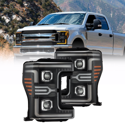 AlphaRex 17-19 F-250/350/450/550 Super Duty LUXX-Series LED Proj Headlights w/SS & SBDRL (880323)