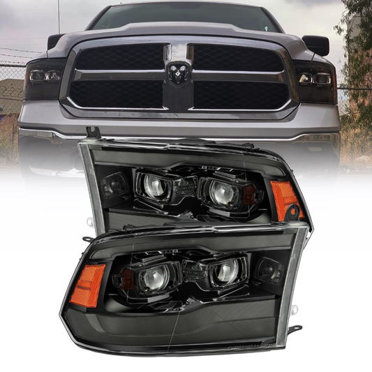 AlphaRex Ram 1500 HD LUXX Proj Headlights Plnk Style Jet Blk w/Activ Seq (09-18,03-26) (880540)