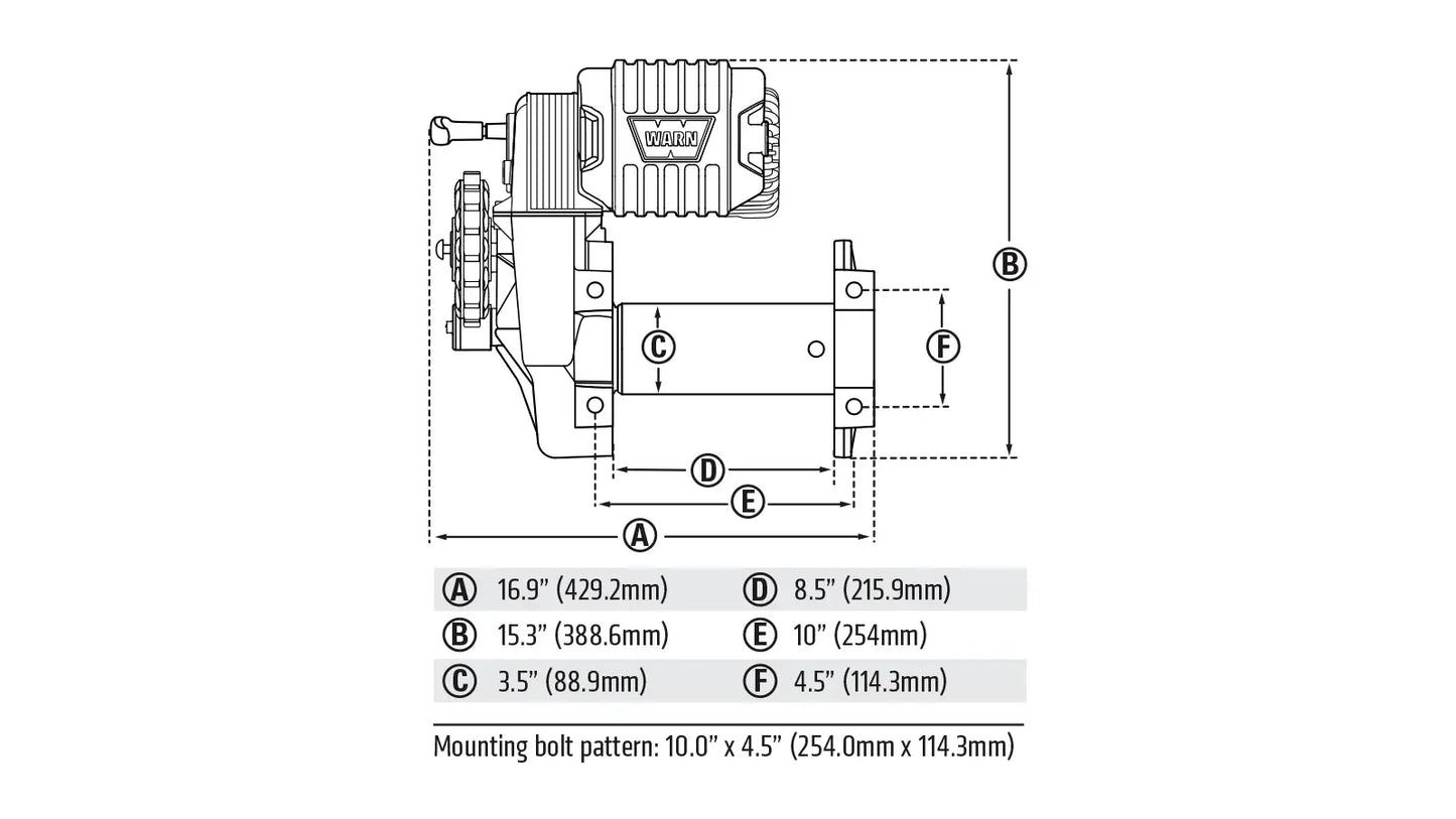 WARN 106175 Winch M8274-S 10000 Pound 150' 3/8 Synthetic 6HP Motor