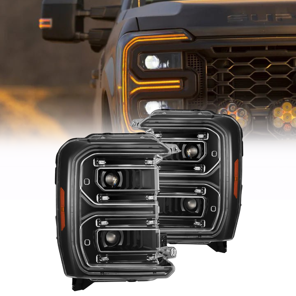 AlphaRex 23-26 Ford F-250 SD LUXX LED Proj Headlights Alpha Blk w/Activ Light/Seq Sig/Switchback (880908)
