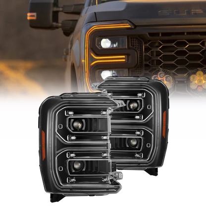 AlphaRex 23-26 Ford F-250 SD LUXX LED Proj Headlights Alpha Blk w/Activ Light/Seq Sig/Switchback (880908)