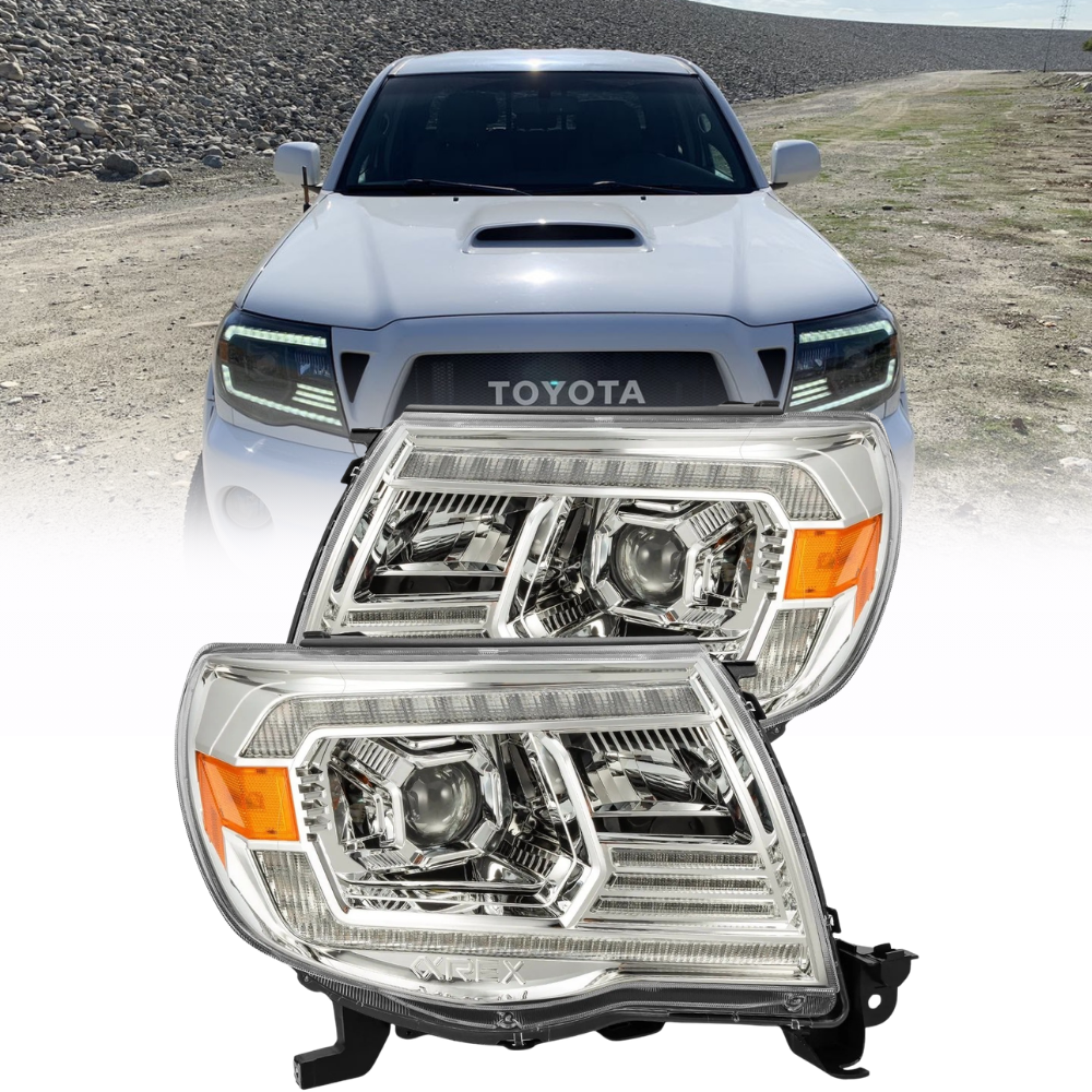 AlphaRex LUXX LED Projector Headlights Plank Style Chrome w/Activation Light/DRL | Toyota Tacoma (05-11) (880740)
