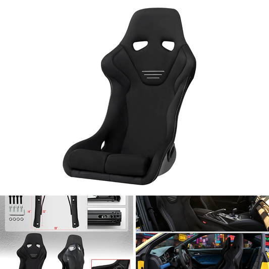Spec-D Fixed-Back Suede Racing Seat, Red Stitch, Sliders | Universal (RS-8900)